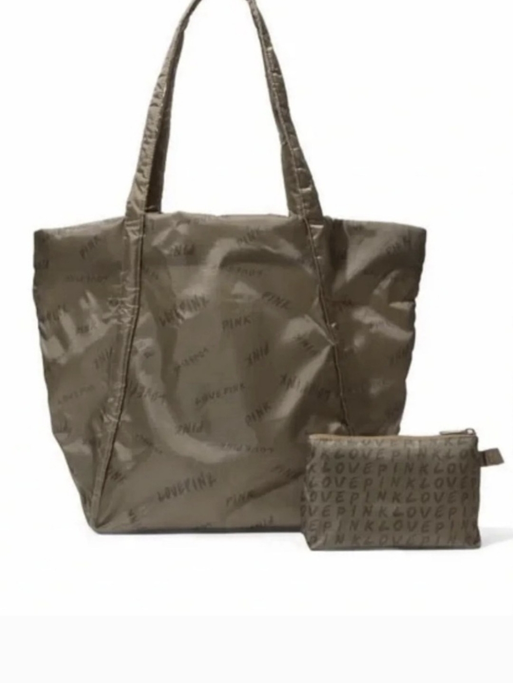 PINK Victoria's Secret Olive Green Tote with Matching Pouch